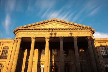 Detailed exterior and facade of  the iconic Teatro de la Paz in San Luis Potos&iacute;, Mexico. Captured in morning light under a clear sky