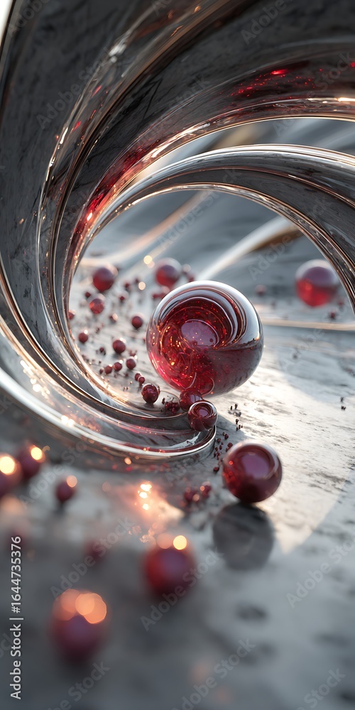 Canvas Prints a mesmerizing abstract composition featuring red glass spheres scattered across a textured surface, 