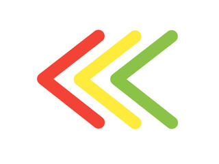 Obraz premium Vector icon symbol of a triple-striped arrow design in black, red, yellow, and green colors. Minimalist style with transparent background, suitable for UI, signage, or direction indicators.