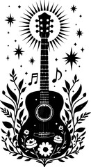 Floral Acoustic Guitar Tattoo Design music inspired tattoo,  graphics