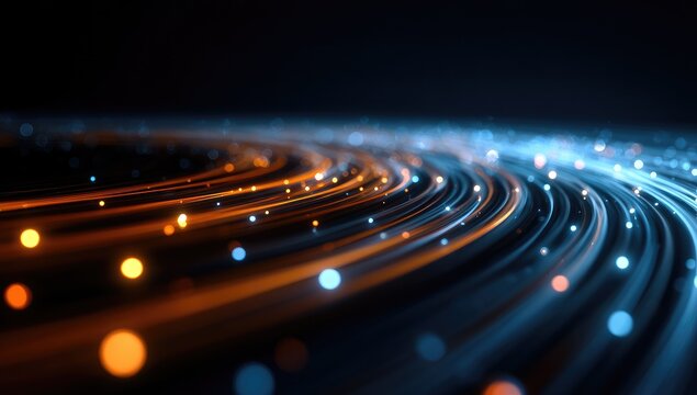 Abstract swirling lines of light with glowing particles