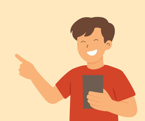 character design pointing and holding a cellphone