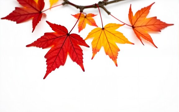red maple leaves with autumn colors on the white background, autumn season. High quality