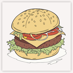 Cartoon burger set. Vector illustration.