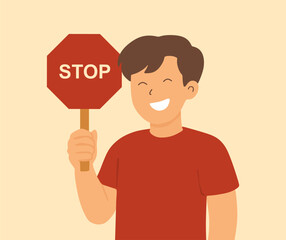 character design carrying a stop sign