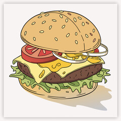 Cartoon burger set. Vector illustration.