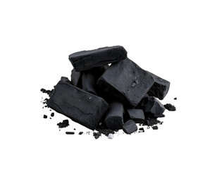 Pile of Charcoal Briquettes Isolated on Transparent Background