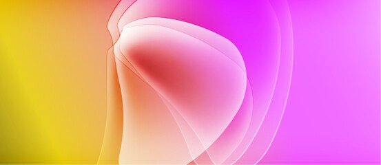 Abstract fluid shapes blend yellow, orange, pink hues. Soft gradients create luminous, flowing composition. Minimalist design evokes calm energy.