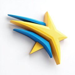3D stylized star, yellow and blue, abstract, geometric