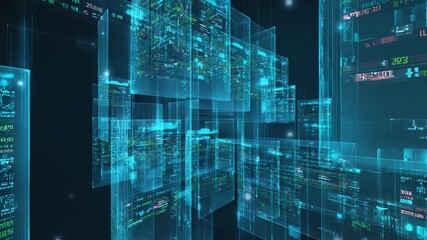 Futuristic cyber technology interface with glowing data visualization and dynamic information - Powered by Adobe