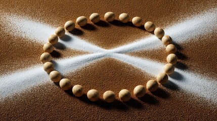 Ball circle over abstract white lines on brown surface, artistic