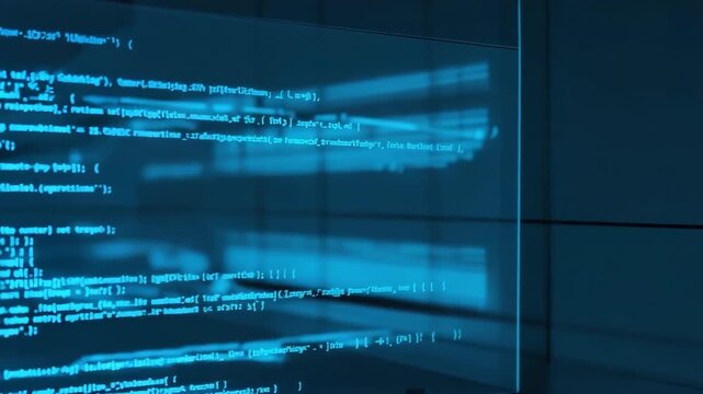 Dynamic code scrolling on screen shows modern software development in action