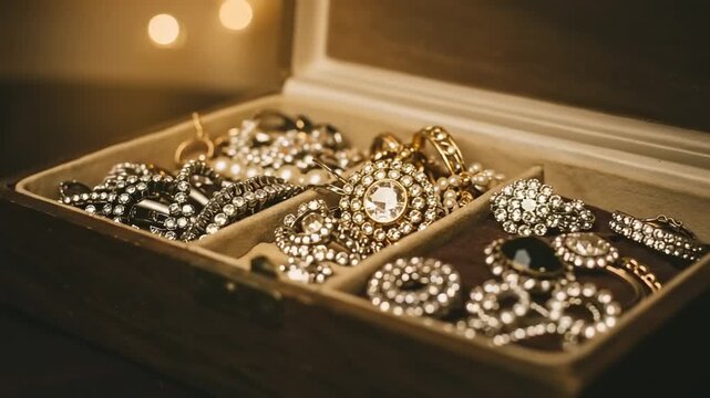 Elegant jewelry collection displayed in a vintage box
