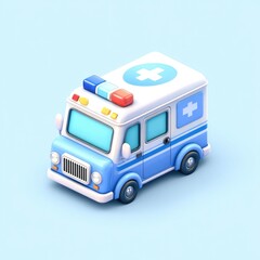Fototapeta premium 3D stylized illustration of a light-blue ambulance
