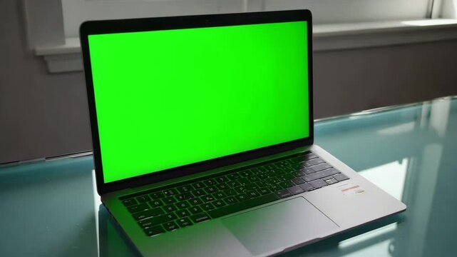 Laptop with green screen mockup ready for your product demo or online advertisement video