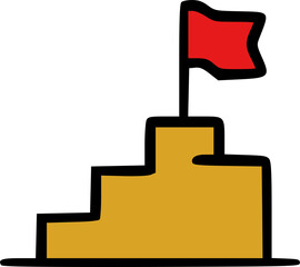 Obraz premium A hand-drawn illustration of a gold winner's podium with a red flag symbolizing victory and achievement.