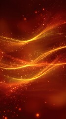 Flowing golden light streaks with sparkling particles on a dark red background