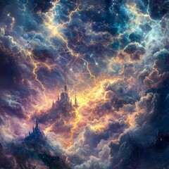 Obraz premium Arcane Tempest A storm of magical energy with crackling arcs of surreal lightning intense and mystical