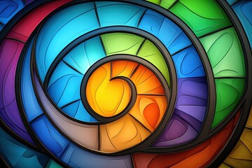 Fototapeta premium Rainbow Spiral Abstract Art Vibrant Stained Glass Design