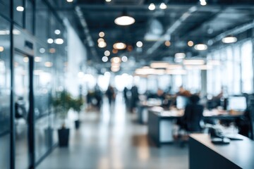 Blurred view of a modern office hallway
