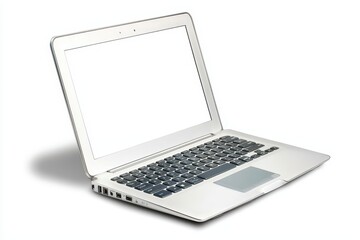 Fototapeta premium Silver Laptop Computer with Blank Screen on White Background