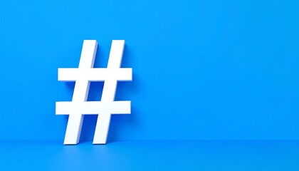 Obraz premium White hashtag symbol against a vibrant blue background, ideal for social media