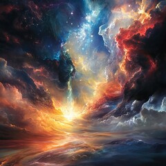 Celestial Rift III A dramatic rift in the heavens spilling vivid surreal energy onto the earth epic and intense