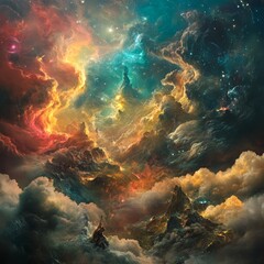 Obraz premium Celestial Dreamscape VII An expansive dreamscape filled with surreal luminous landscapes and cosmic wonders epic and transcendent