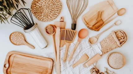 Wooden kitchen utensils still life showcasing artisanal craftsmanship and culinary art