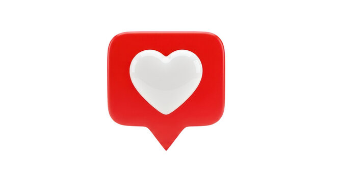 3D Red Speech Bubble with White Heart; Transparent Background, PNG