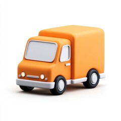 Fototapeta premium Orange delivery van, 3D model, simple design