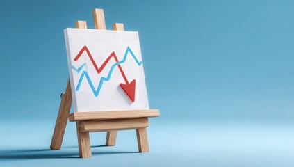 Miniature easel displaying a downward trending graph on a white canvas