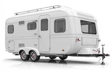 White recreational vehicle, rear view