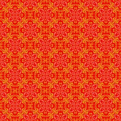seamless pattern with red flowers,red curves and painted to create flowers shape,leaves with red background in geometric patterns to as sarong,tile,printed fabric,batik,fabric,tablecloth patterns