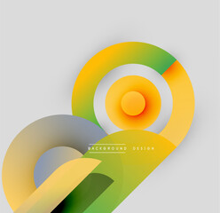 Abstract design features overlapping circles, vibrant colors, smooth gradients. Modern aesthetic, clean lines, dynamic composition.