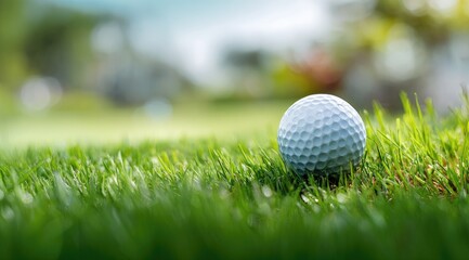 Obraz premium Golf ball on a lush green fairway