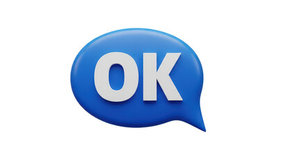 3D Render: Blue Speech Bubble OK Sign, Transparent Background, PNG