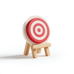 3D target icon on a small easel.  A simple, stylized target with red and white concentric circles sits atop a light-colored wooden easel. 