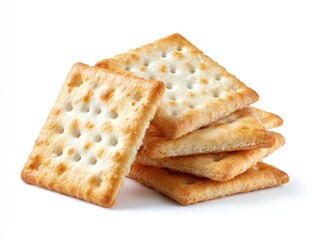 Fototapeta premium Stack of square crackers, light golden-brown, perforated top