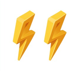 Two stylized, 3D golden lightning bolts on white background
