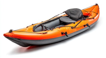 Inflatable kayak, orange and gray, studio shot