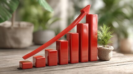 Vibrant green plant growing on a table representing economic indicator trends and sustainable growth concepts