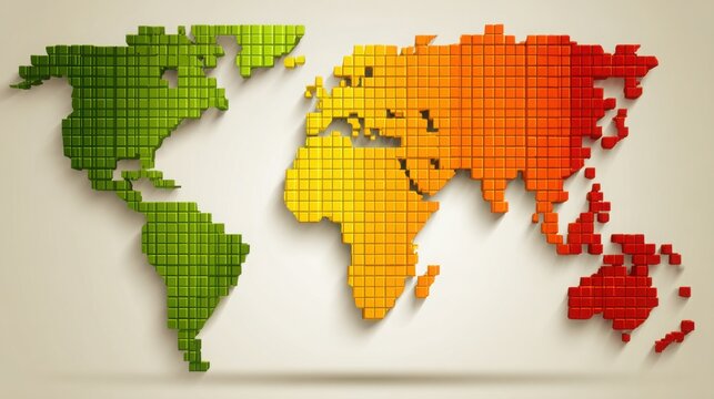 Colorful world map created from structured squares representing various economic risks in a comprehensive heatmap format