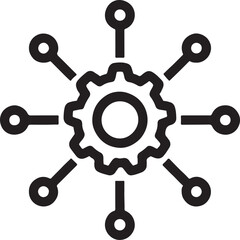 Vector Icon: Network Gear Symbol,  Modern Black Sign,  Connectivity and Teamwork Illustration