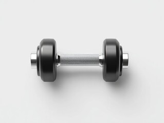 Fototapeta premium Black dumbbell on white background. Flat lay view