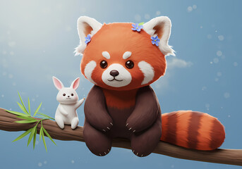 Naklejka premium Cute little red panda 