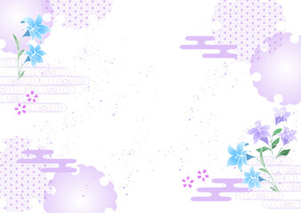 和柄 涼しげな百合のベクターフレーム背景 日本の夏 紫 透明 Japanese pattern cool lily vector frame background Japanese summer purple transparent