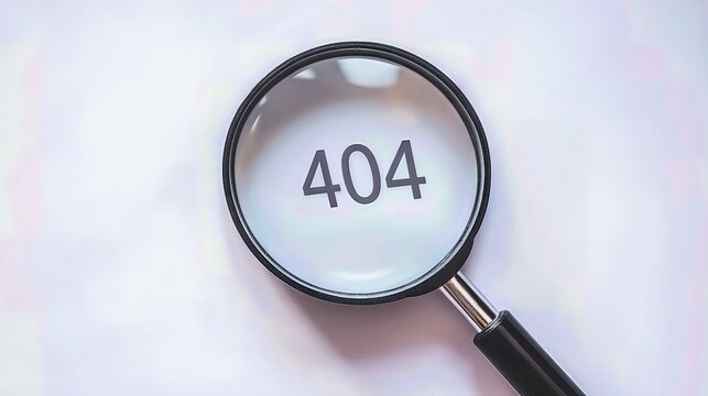 Magnifying Glass Focusing on 404 Error Code Isolated on Whie Background. Visual Representation of Webpage Not Found