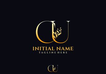 Letter CU or UC Beauty Logo with Flourish Ornament Luxury, Suitable for any Business with Initials