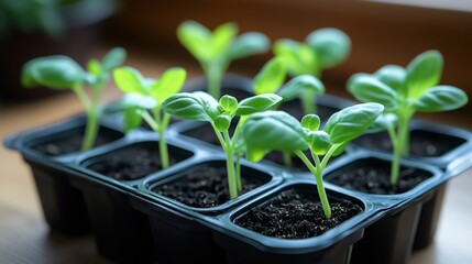 Seedlings growing in seed tray starting new life
